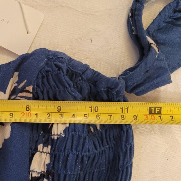 ✨NWT✨ LUSH Exploring Florence Blue Floral Print Off-the-Shoulder Romper - Picture 12 of 15